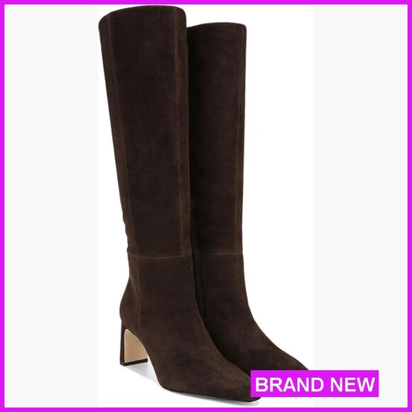 Shoes - Knee High Boots Square Toe Chunky Heel Side Zipper Wide Calf Dress Boots